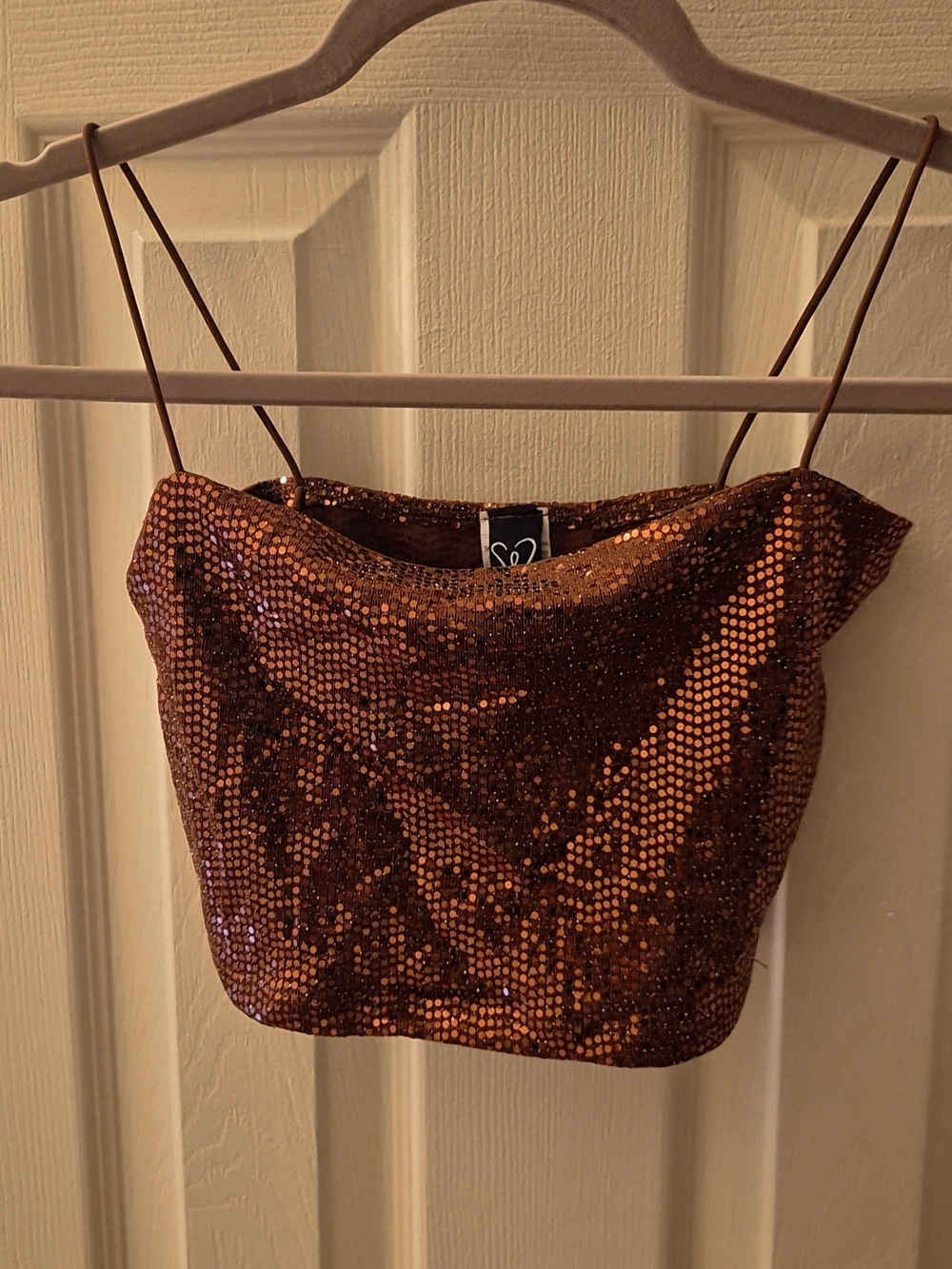 Copper Sequin Cowl Crop Camisole